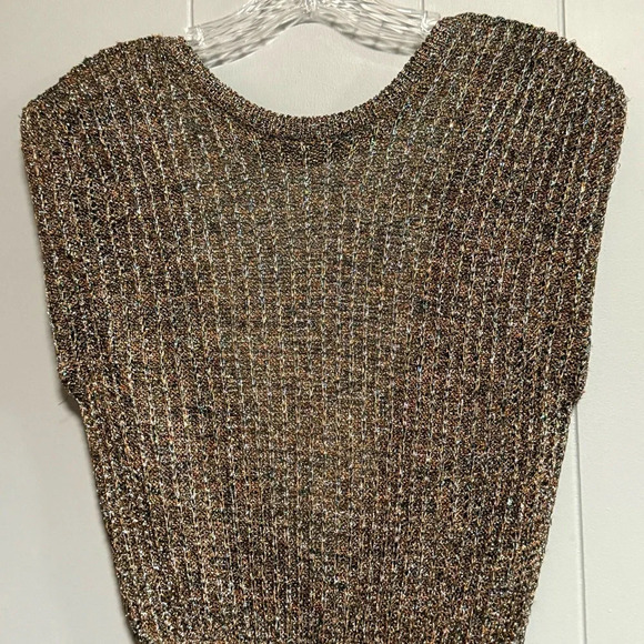 RENEE TENER FOR OUTLANDER Vintage 1970s Metallic Knit Top Deep V Back Size Small - Picture 3 of 9